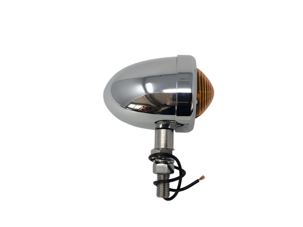 Highway Hawk Turn Signal "Bullet light Amber" chrome / long stem with amber lens / M10 / 10W (1 Pc)