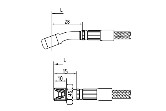 0650 mm Stahlflex / Öse 20° / M10x1 AG fest