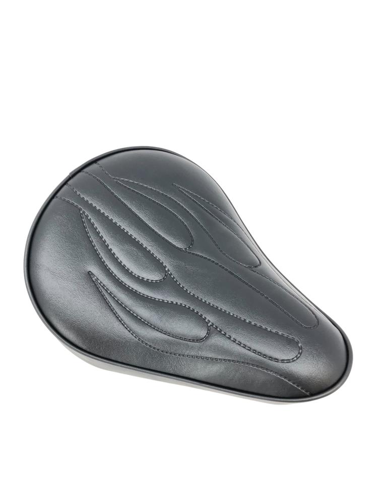 Highway Hawk Motorcycle solo seat universal "Bobber Style" synthetic leather black with flames length 320 mm width 250 mm