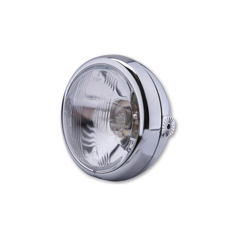 SHIN YO 4 1/2 inch chrome headlight with Bilux bulb 12V 35/35W, E-approved, side mounting (1 pc.)