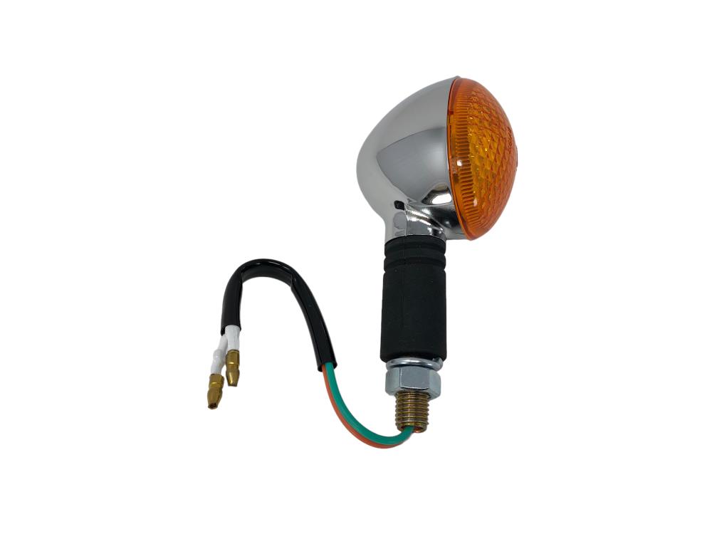 Highway Hawk Turn signal "Large Cateye" in chrome with Amber lens and E-Mark / M10 mounting 12V10W (1 Pc)