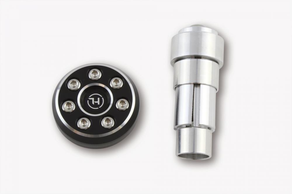 Extremos de manillar Highsider "CONERO TYPE 1" aluminio negro Universal para manillares con un diámetro interior de 12 mm a 22 mm (1 juego)