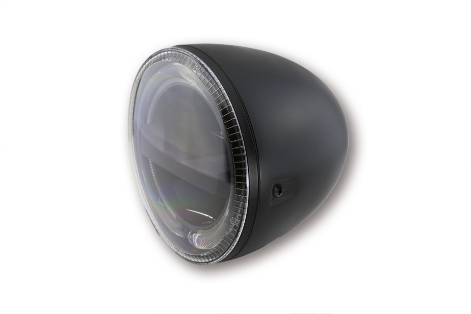 Faro principal LED CIRCLE de 5 3/4 pulgadas de HIGHSIDER con DRL / PL , carcasa metálica negra, montaje lateral, homologado E.