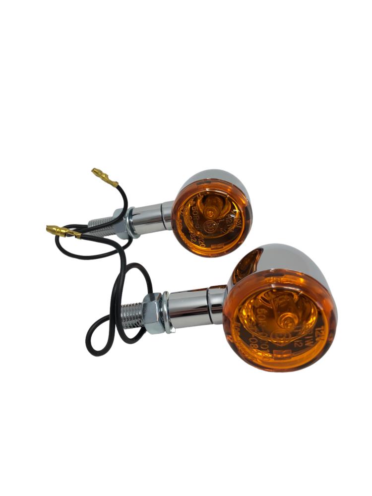 Highway Hawk Turn signals Set "Tech Glide small Smooth" chrome - with E-Mark M10 mounting 12V21W / with amber lens (2 Pcs)