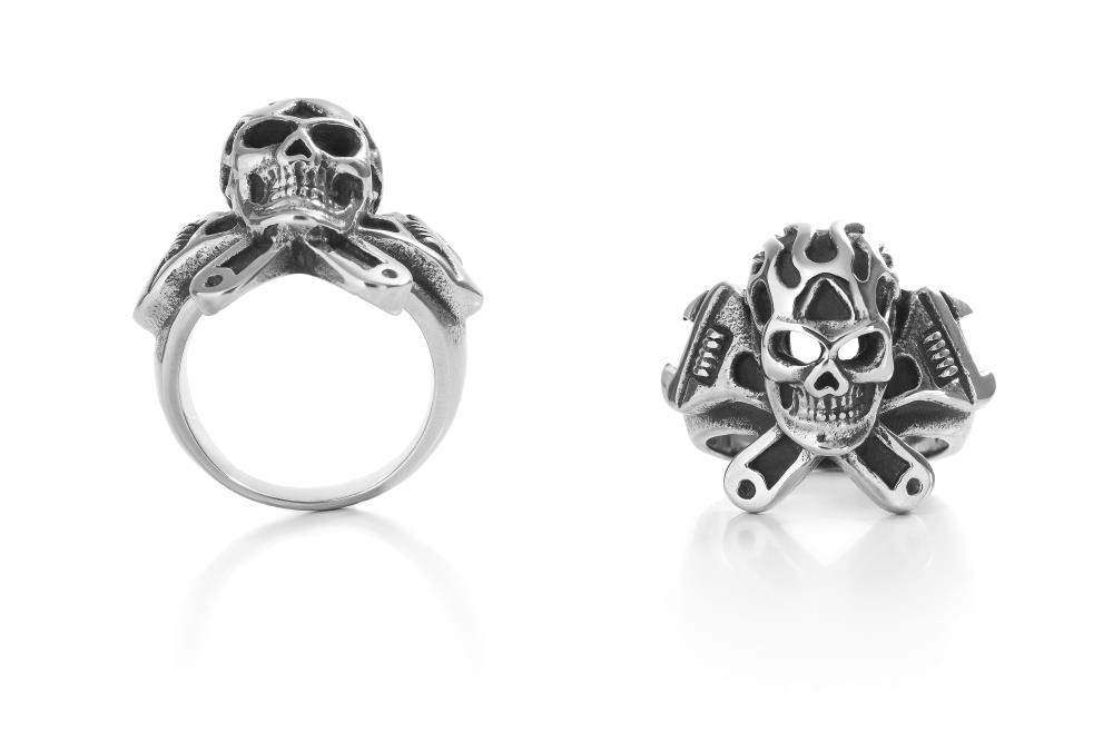 Highway Hawk Ring Signet Ring "Skull with Tool Creak" Stainless Steel Polished