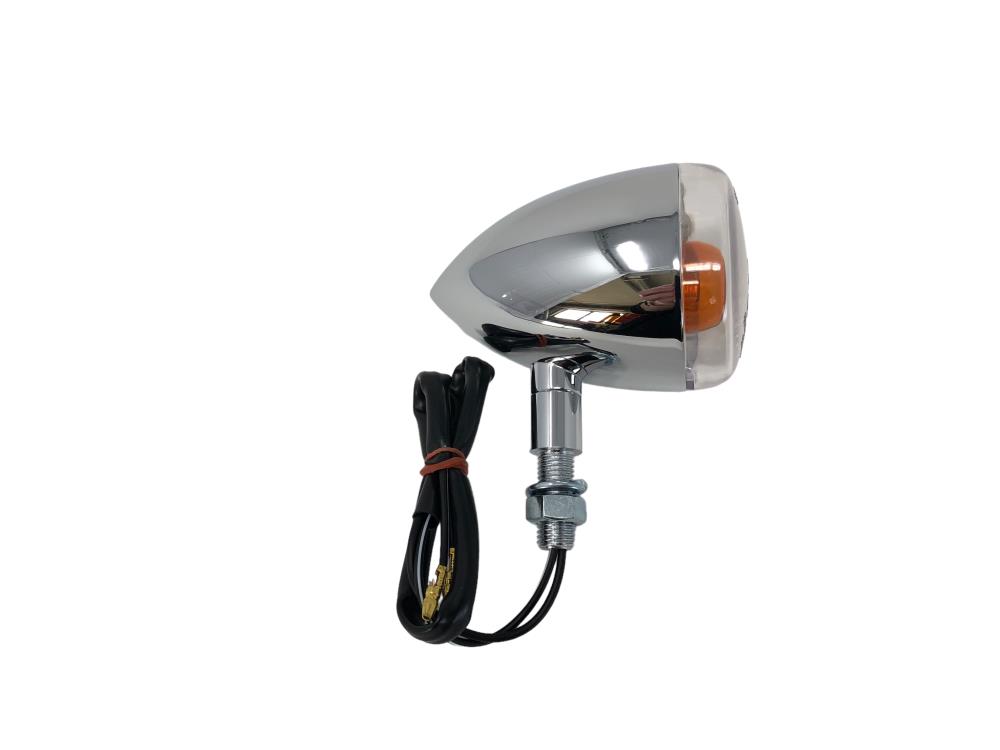 Highway Hawk Turn signal "HD-Style" Chrome E-mark 12V21W White lens/ Amber bulb M8 mounting (1 Pc)